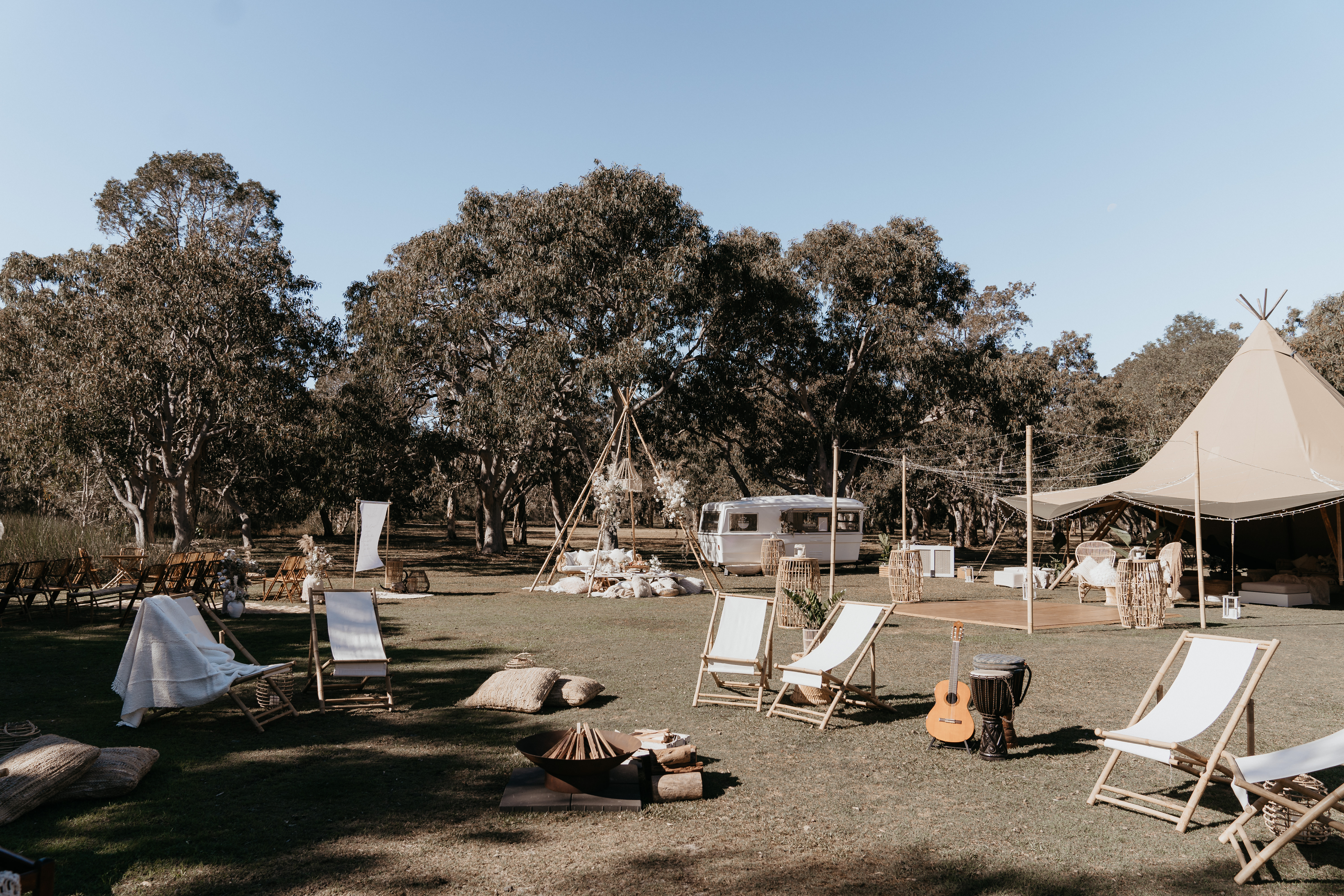 Deck chairs camp fire