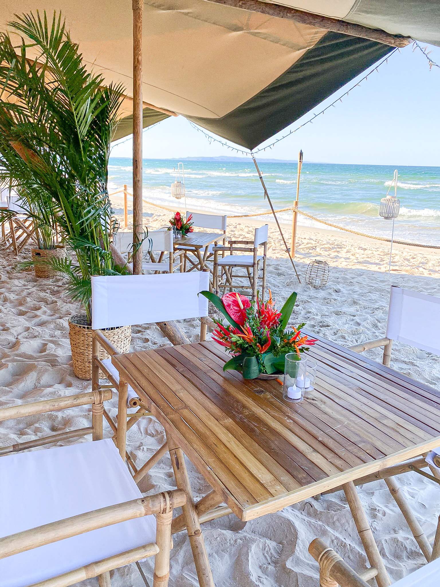 Natural bamboo table beach