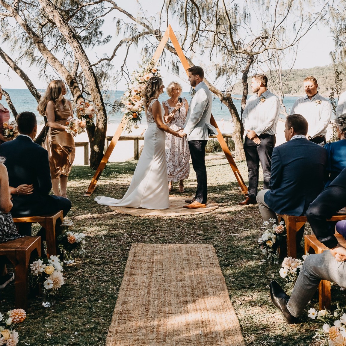 Triangle arbour and seagrass aisle