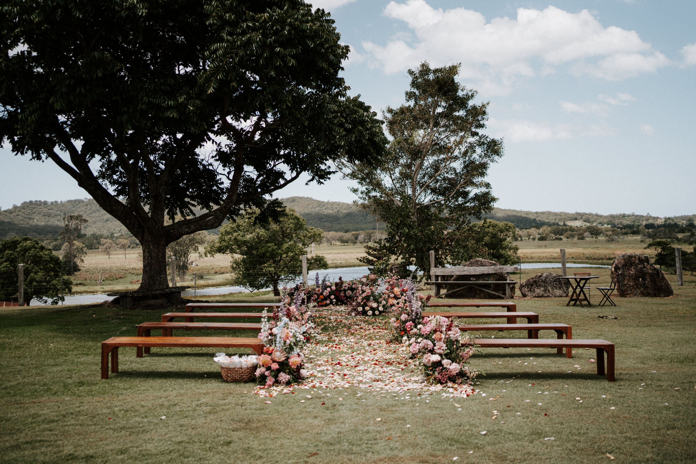 Wooden benches ceremony