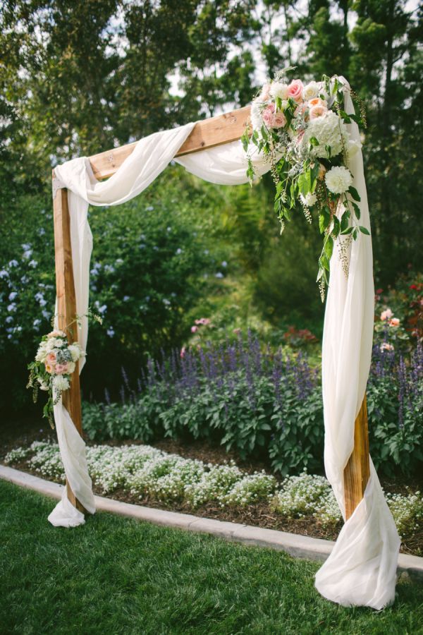 light-timber-frame-arbour with muslin swag