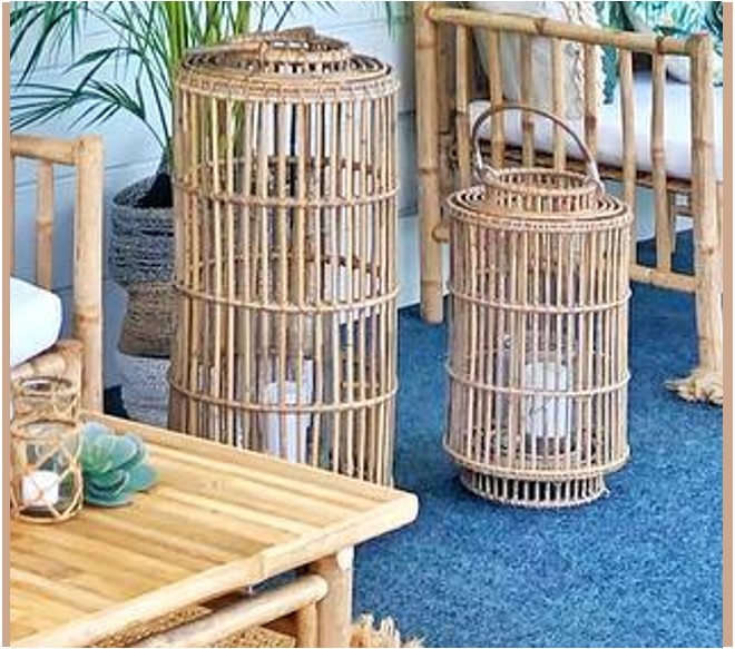 Natural cane floor lanterns-med