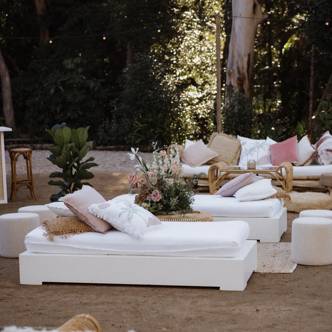 White day beds with cushions