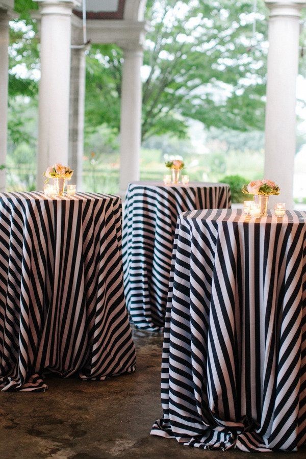 Hire Navy and white stripe round tablecloth 