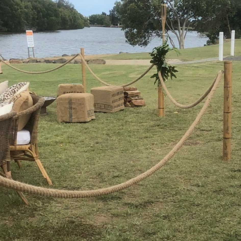 Hire Bamboo bollards with jute rope 