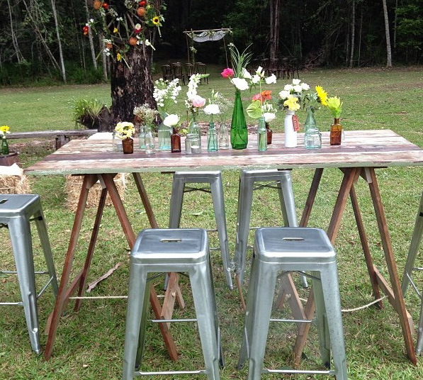 Hire Rustic high trestle table 