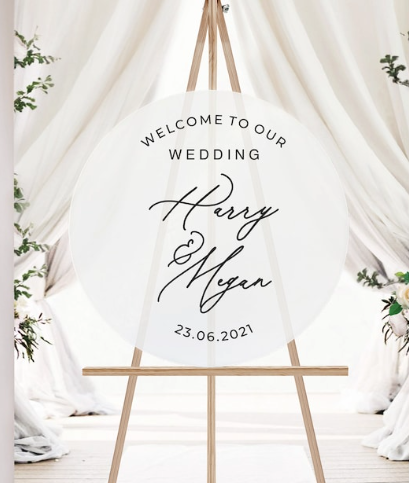 Hire Round welcome sign on easel 