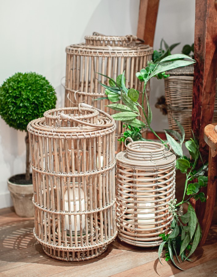 Hire Natural cane floor lanterns (set of 3) 