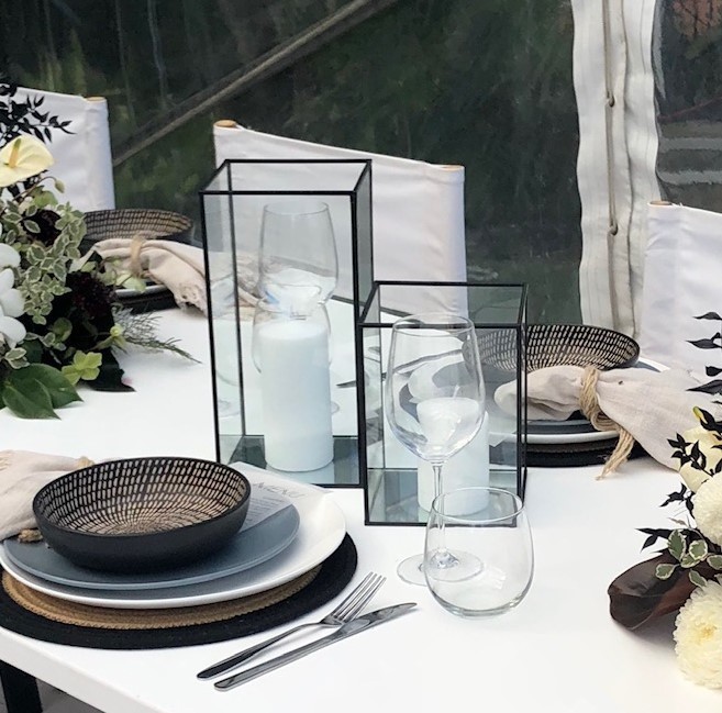 Hire Black frame glass lanterns - set of 2 