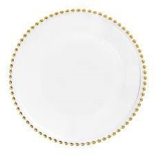 Hire Gold beaded glass charger plates 