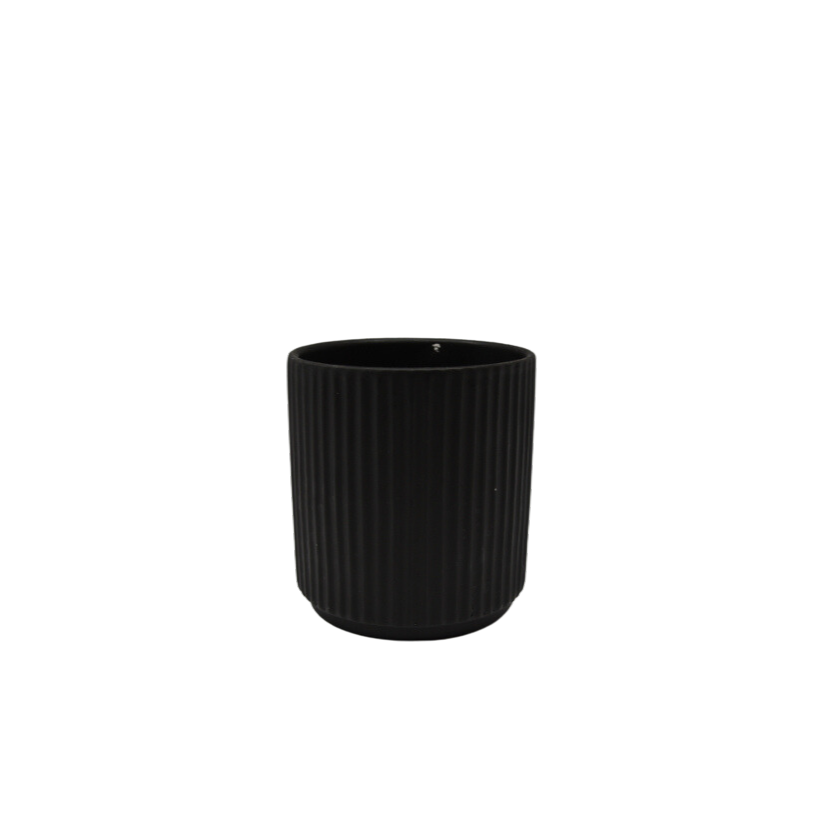 Hire Black ceramic linear ribbed pot 