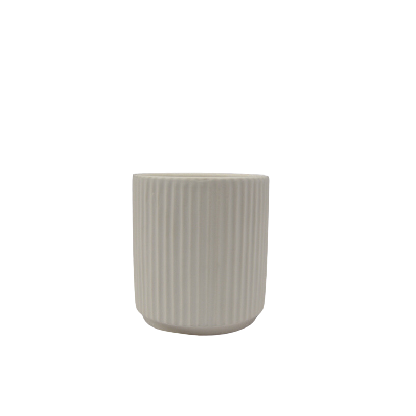 Hire White ceramic linear ribbed pot 