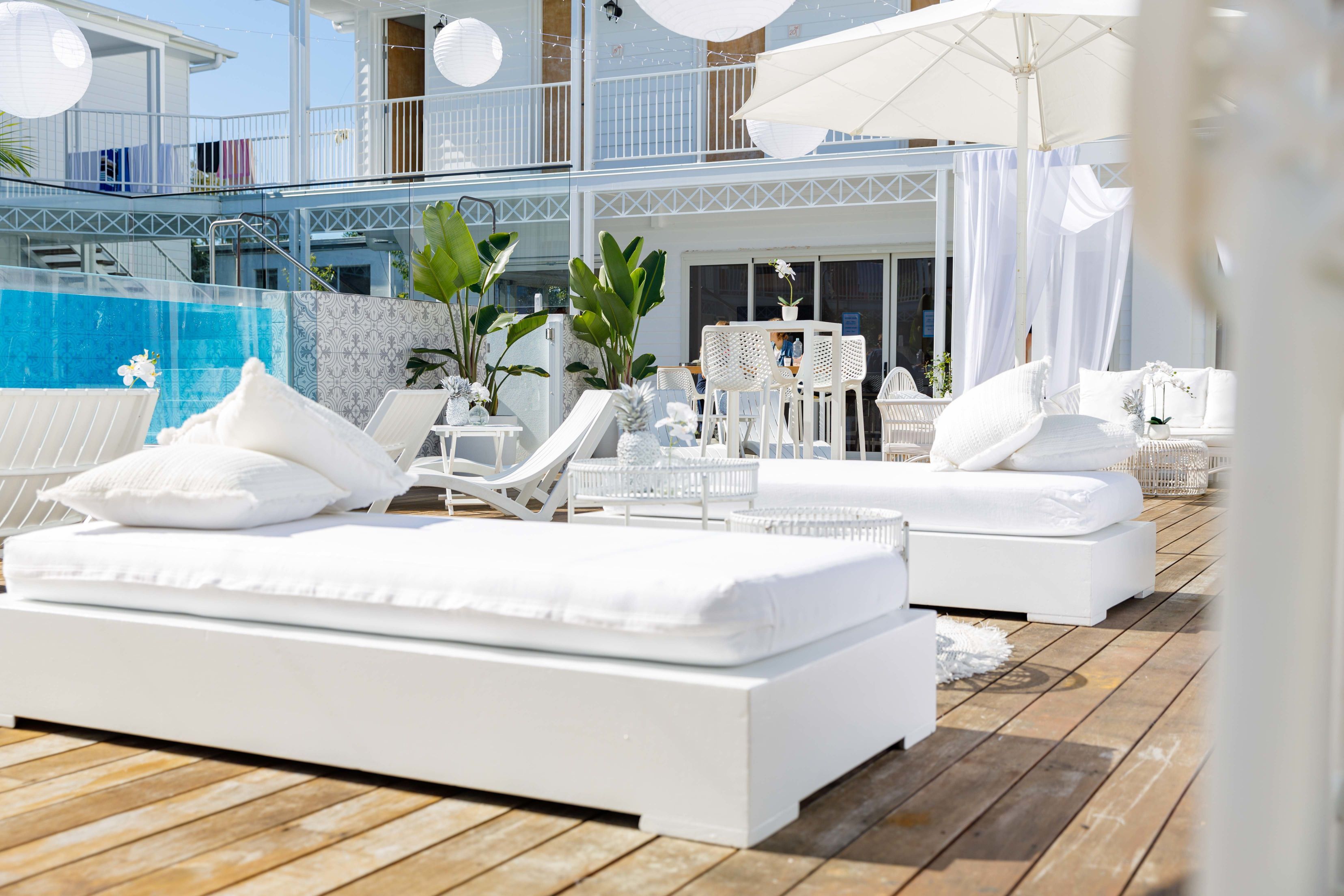 Hire Coastal day bed with white cover 