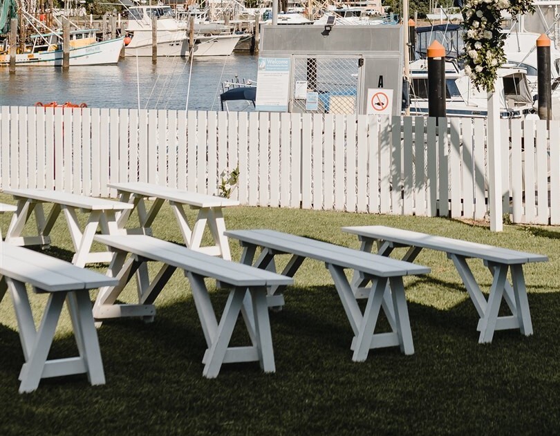 Hire White coastal bench seats 