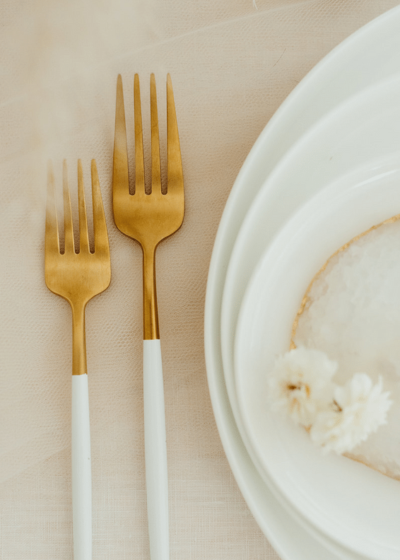 Hire White & Gold Cutlery*  (2pc) 