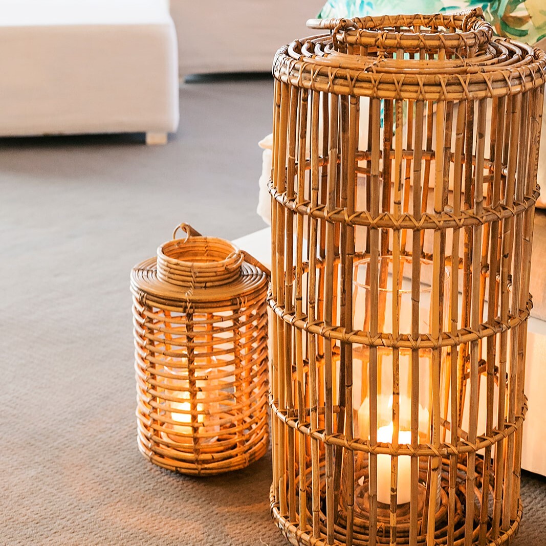 Hire Natural cane floor lantern - set of 2 