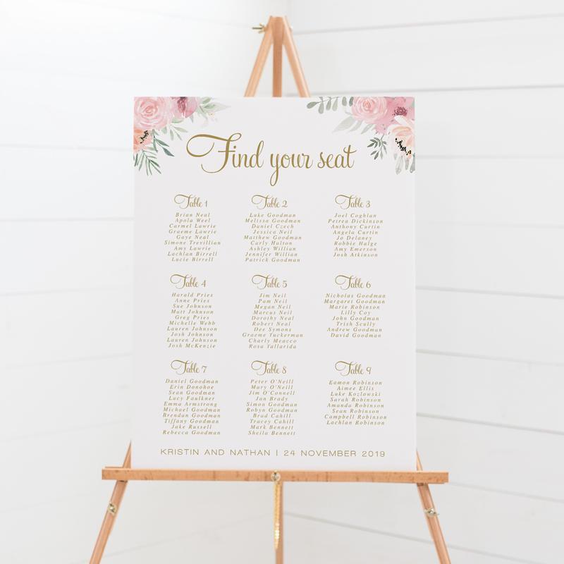 Hire Foamboard seating plan on easel 