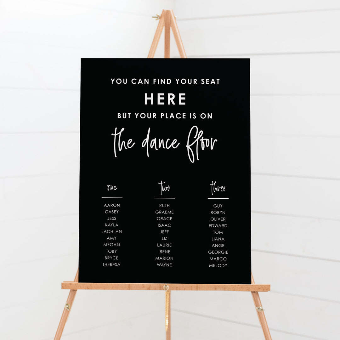 Hire Black and White seating plan on easel 