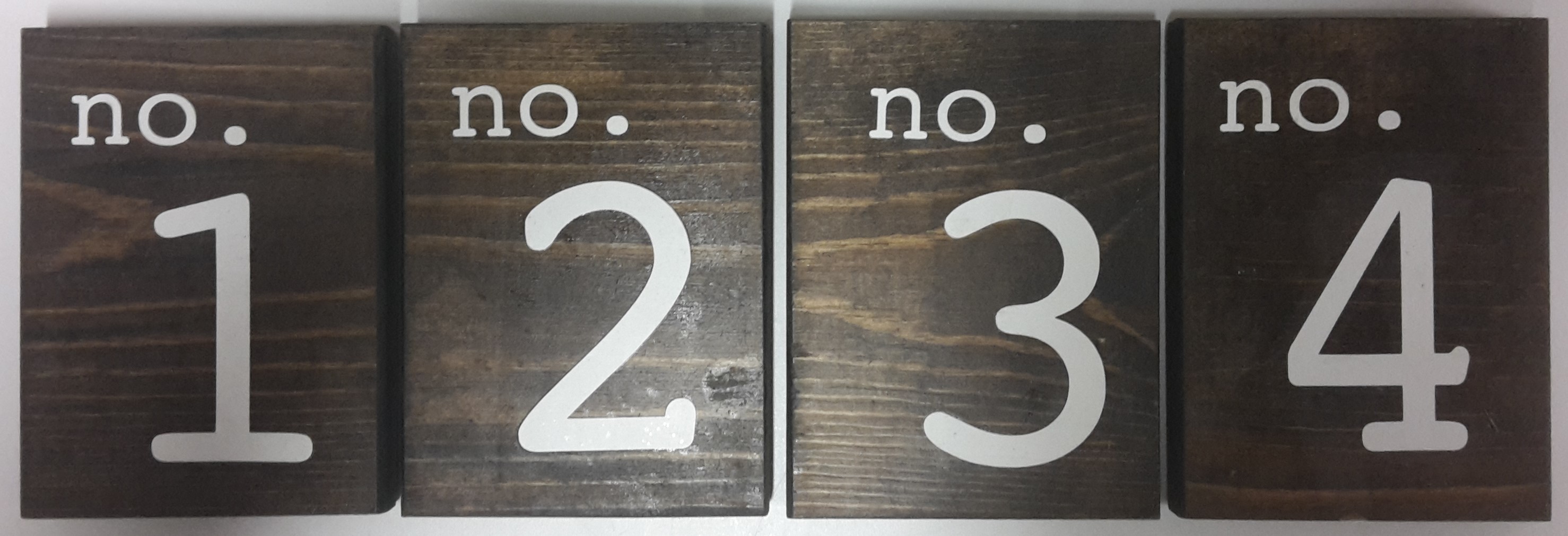 Hire Timber table numbers white writing (2-8) 