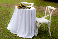 Hire Round registry table with cloth to the floor 